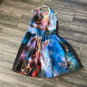 Space Galaxy print sleeveless party dress